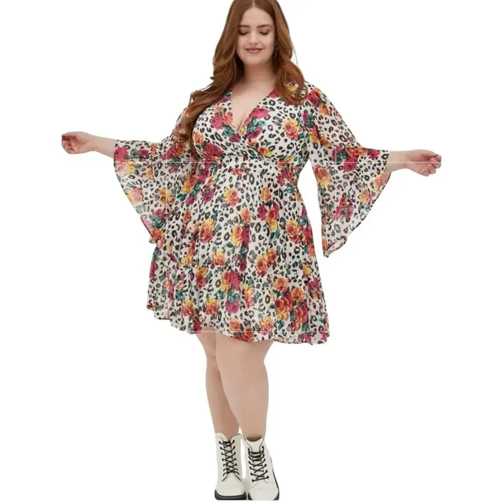 Betsey Johnson | Dresses | Torrid Betsey Johnson Ruffle Sleeve Midi Dress  Chiffon Leopard Floral Sz 3 | Poshmark